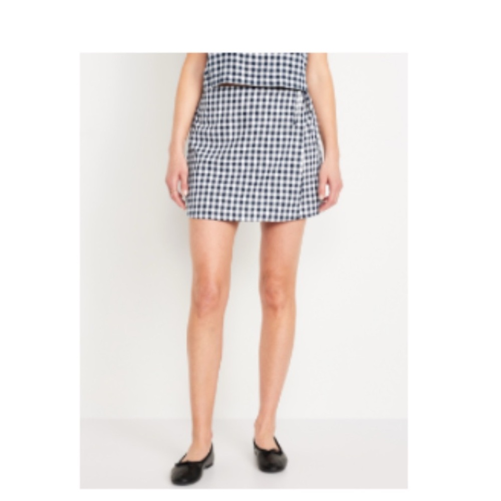 High-Waisted Linen-Blend Wrap-Front Mini Skort